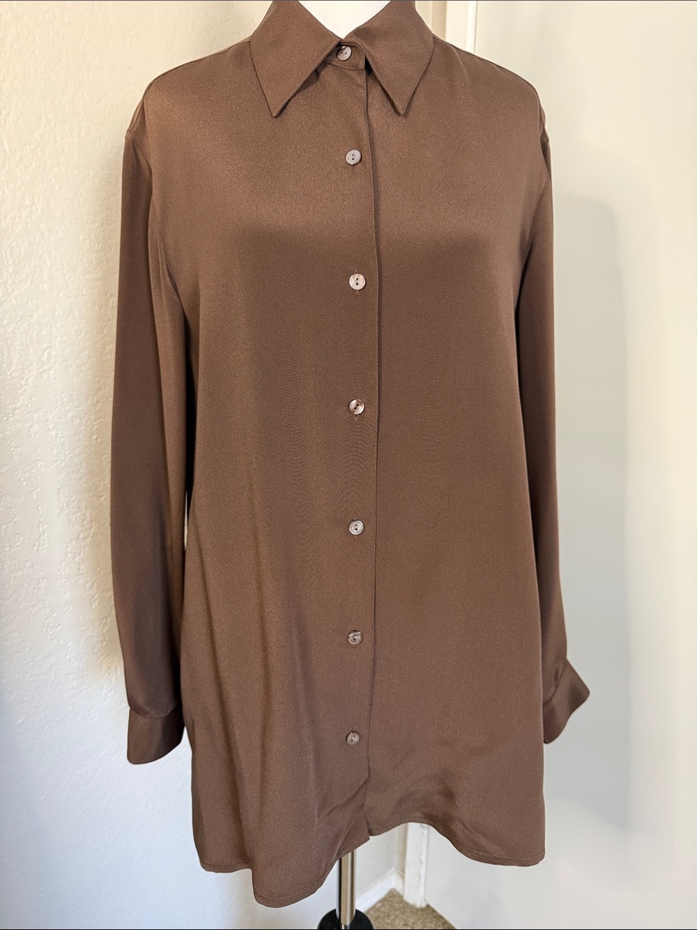 Silk Brown Long Sleeve Blouse